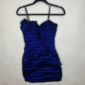Vintage Bodycon Shimmer Ruffle Taffeta Blue Sz Small